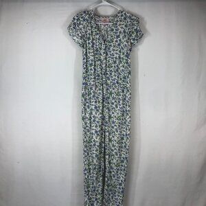 BANJANAN - WOMEN'S MEDIUM - WHITE FLORAL BUTTON SHORT SLEEVE JUMPSUIT